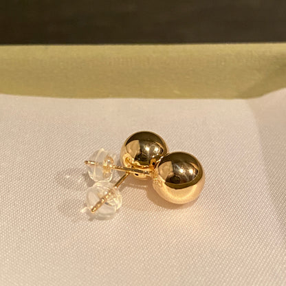 18K Yellow Gold Hollow Ball Stud Earrings, 8mm Round, Mirror Polished, 18K Yellow Gold
