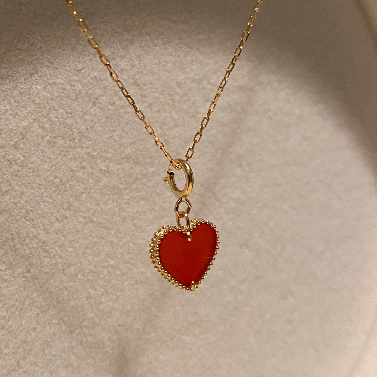 K18YG レッドカーネリアン 引き輪 ヒキワ ハート イエローゴールド 18K ジュエリーパーツ チャーム パーツ エンドパーツ ネックレスパーツ