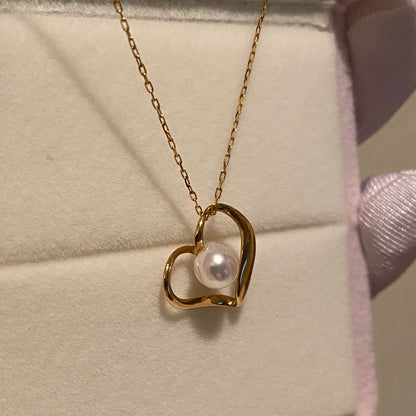 K18YG あこや真珠 パール ハート ペンダント イエローゴールド YG 18K あこや アコヤ真珠 ネックレスチャーム チャーム