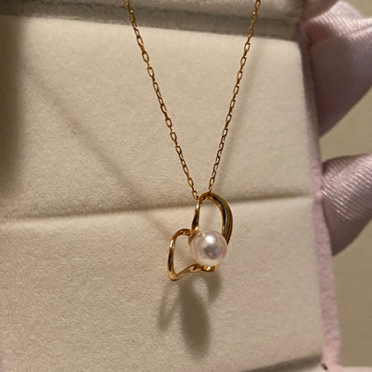 K18YG あこや真珠 パール ハート ペンダント イエローゴールド YG 18K あこや アコヤ真珠 ネックレスチャーム チャーム