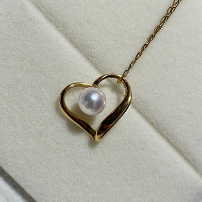 K18YG あこや真珠 パール ハート ペンダント イエローゴールド YG 18K あこや アコヤ真珠 ネックレスチャーム チャーム