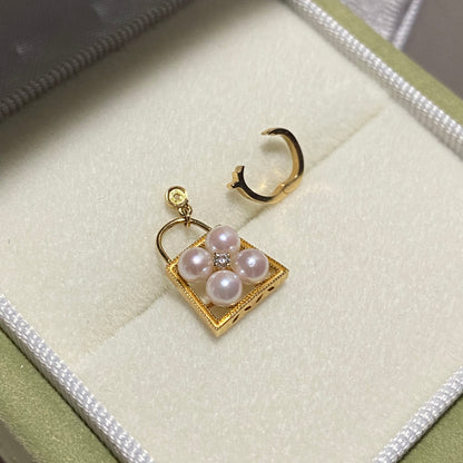 18K Yellow Gold Akoya Pearl Heart Pendant, 18K Yellow Gold, Akoya Pearl Necklace Charm