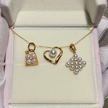 18K Yellow Gold Akoya Pearl Heart Pendant, 18K Yellow Gold, Akoya Pearl Necklace Charm