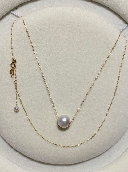 K18YG WG 白蝶真珠 オーストラリア産 ホワイトパール 一粒ペンダント スルーネックレス スライド式チェーン 18k white pearl pendant