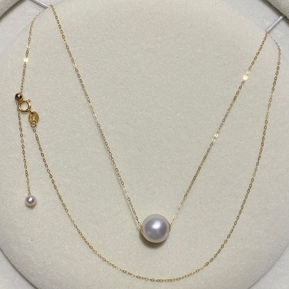 K18YG WG 白蝶真珠 オーストラリア産 ホワイトパール 一粒ペンダント スルーネックレス スライド式チェーン 18k white pearl pendant