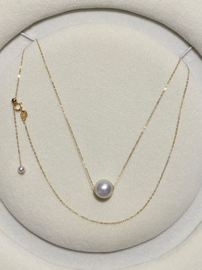 K18YG WG 白蝶真珠 オーストラリア産 ホワイトパール 一粒ペンダント スルーネックレス スライド式チェーン 18k white pearl pendant