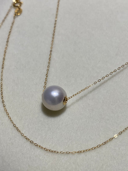 K18YG WG 白蝶真珠 オーストラリア産 ホワイトパール 一粒ペンダント スルーネックレス スライド式チェーン 18k white pearl pendant