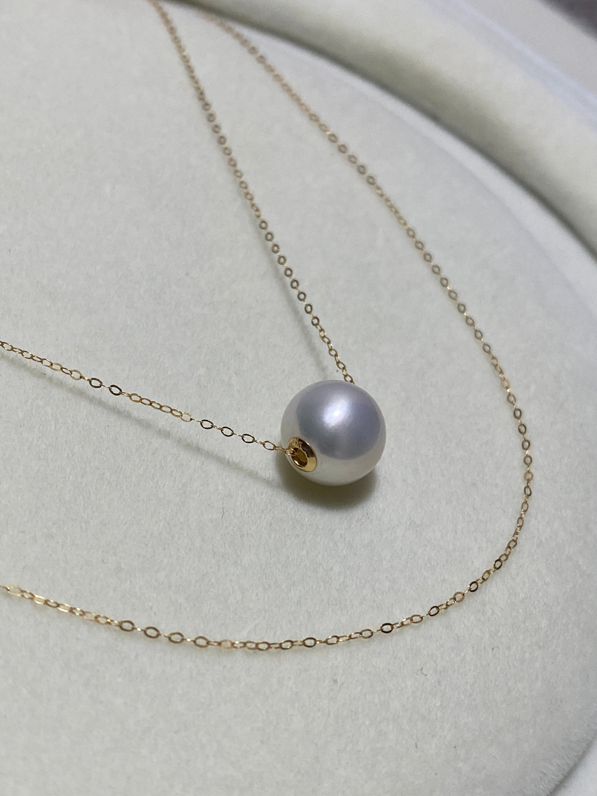 K18YG WG 白蝶真珠 オーストラリア産 ホワイトパール 一粒ペンダント スルーネックレス スライド式チェーン 18k white pearl pendant