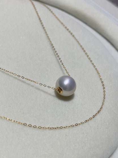 K18YG WG 白蝶真珠 オーストラリア産 ホワイトパール 一粒ペンダント スルーネックレス スライド式チェーン 18k white pearl pendant