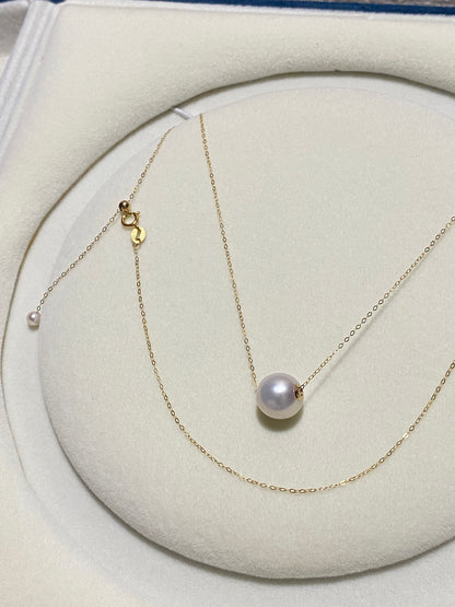 K18YG WG 白蝶真珠 オーストラリア産 ホワイトパール 一粒ペンダント スルーネックレス スライド式チェーン 18k white pearl pendant