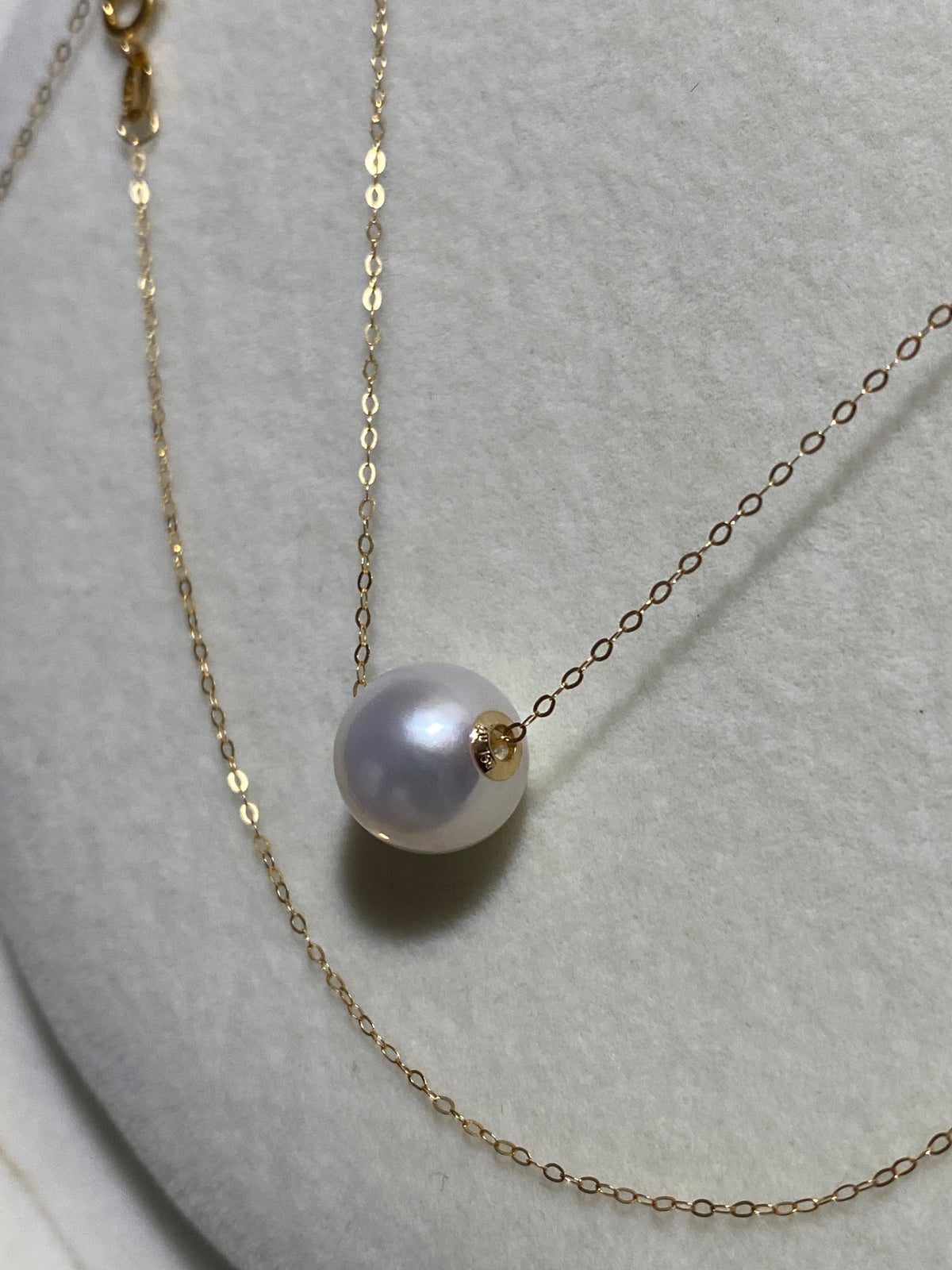 K18YG WG 白蝶真珠 オーストラリア産 ホワイトパール 一粒ペンダント スルーネックレス スライド式チェーン 18k white pearl pendant