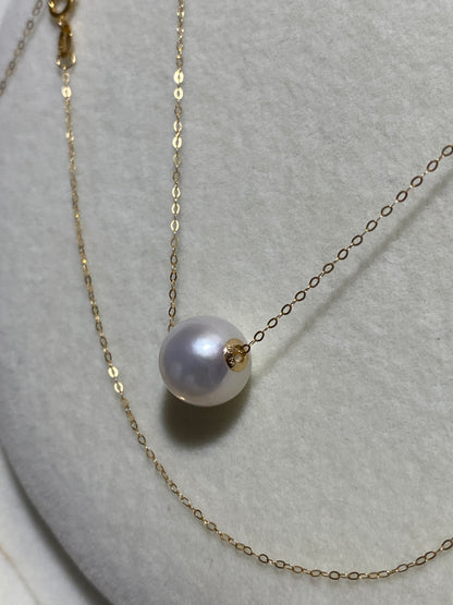 K18YG WG 白蝶真珠 オーストラリア産 ホワイトパール 一粒ペンダント スルーネックレス スライド式チェーン 18k white pearl pendant