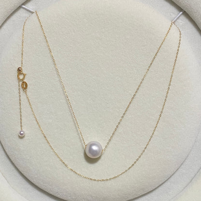 K18YG WG 白蝶真珠 オーストラリア産 ホワイトパール 一粒ペンダント スルーネックレス スライド式チェーン 18k white pearl pendant