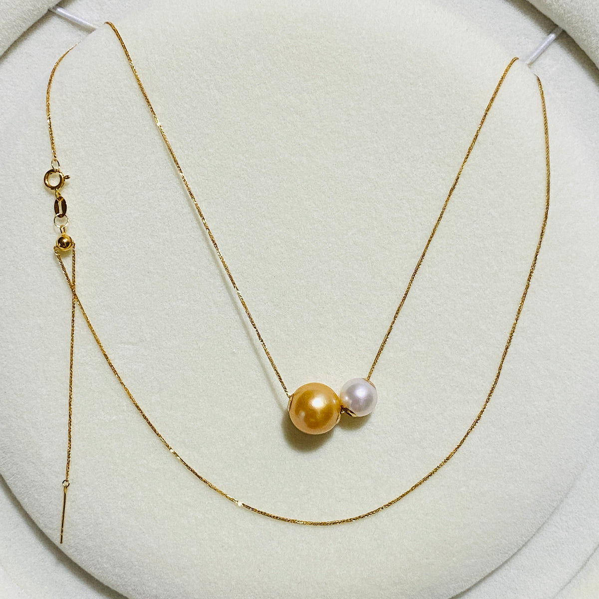 K18YG あこや真珠 ゴールデンパール ネックレス 2way ツインパール ペンダント 双子 スルー 18K ベネチアンチェーン ボックスチェーン
