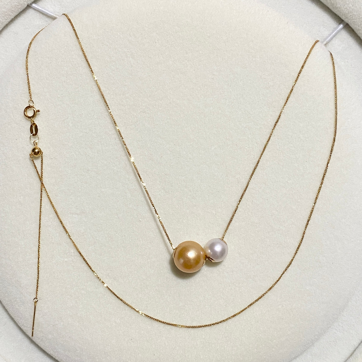 K18YG あこや真珠 ゴールデンパール ネックレス 2way ツインパール ペンダント 双子 スルー 18K ベネチアンチェーン ボックスチェーン