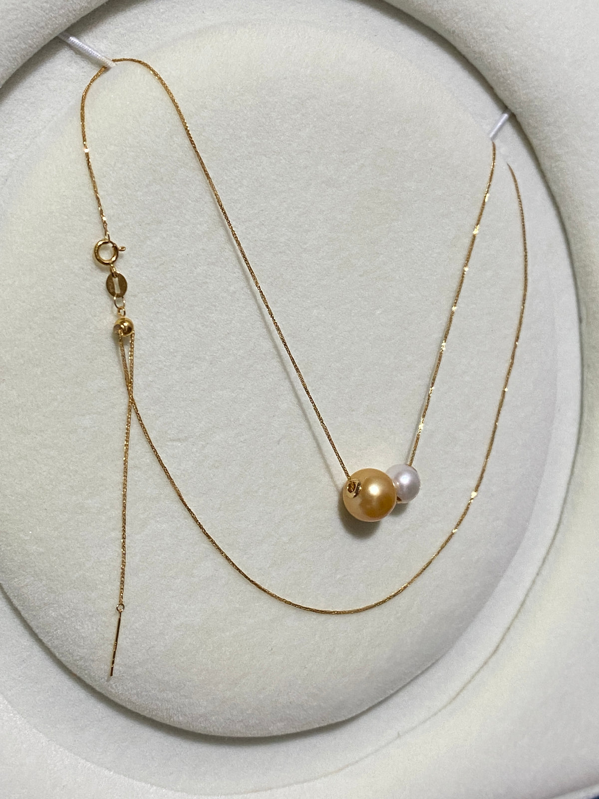 K18YG あこや真珠 ゴールデンパール ネックレス 2way ツインパール ペンダント 双子 スルー 18K ベネチアンチェーン ボックスチェーン