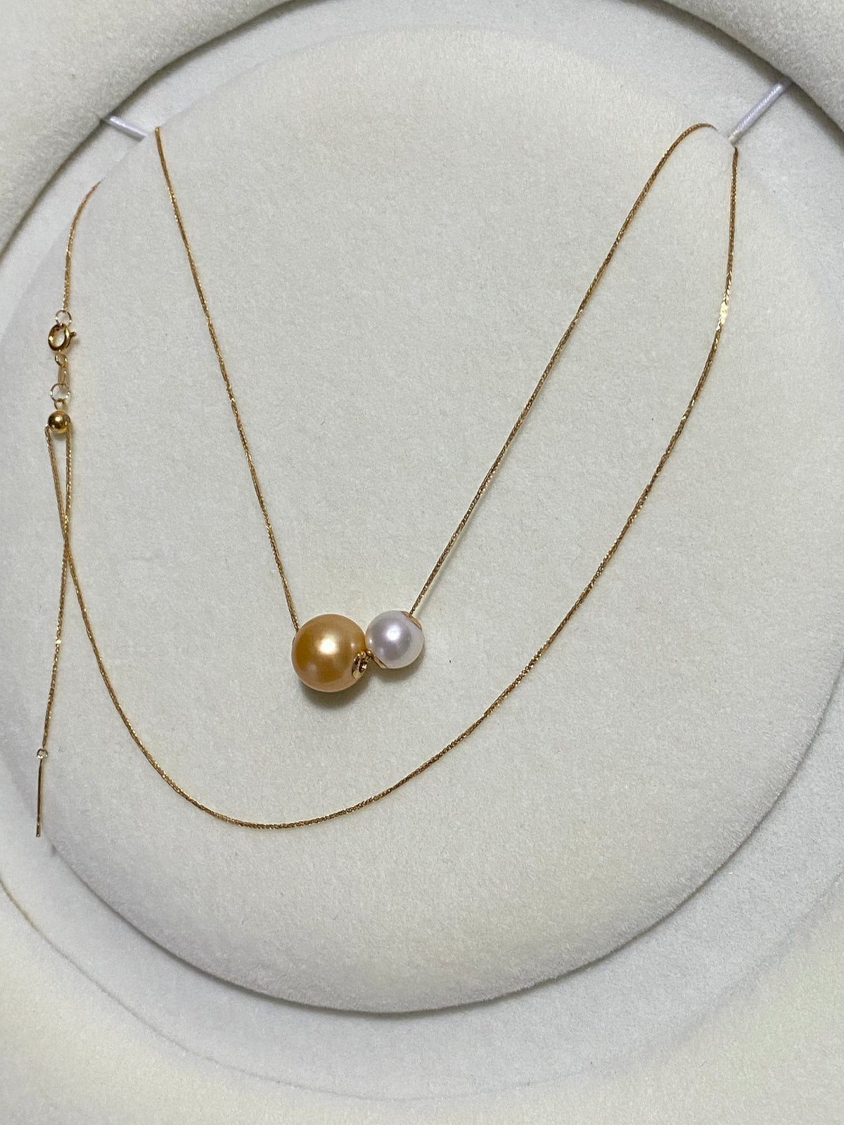 K18YG あこや真珠 ゴールデンパール ネックレス 2way ツインパール ペンダント 双子 スルー 18K ベネチアンチェーン ボックスチェーン