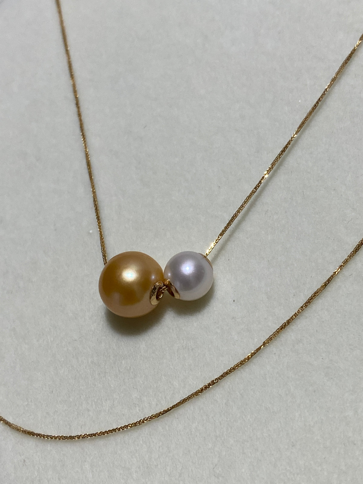 K18YG あこや真珠 ゴールデンパール ネックレス 2way ツインパール ペンダント 双子 スルー 18K ベネチアンチェーン ボックスチェーン