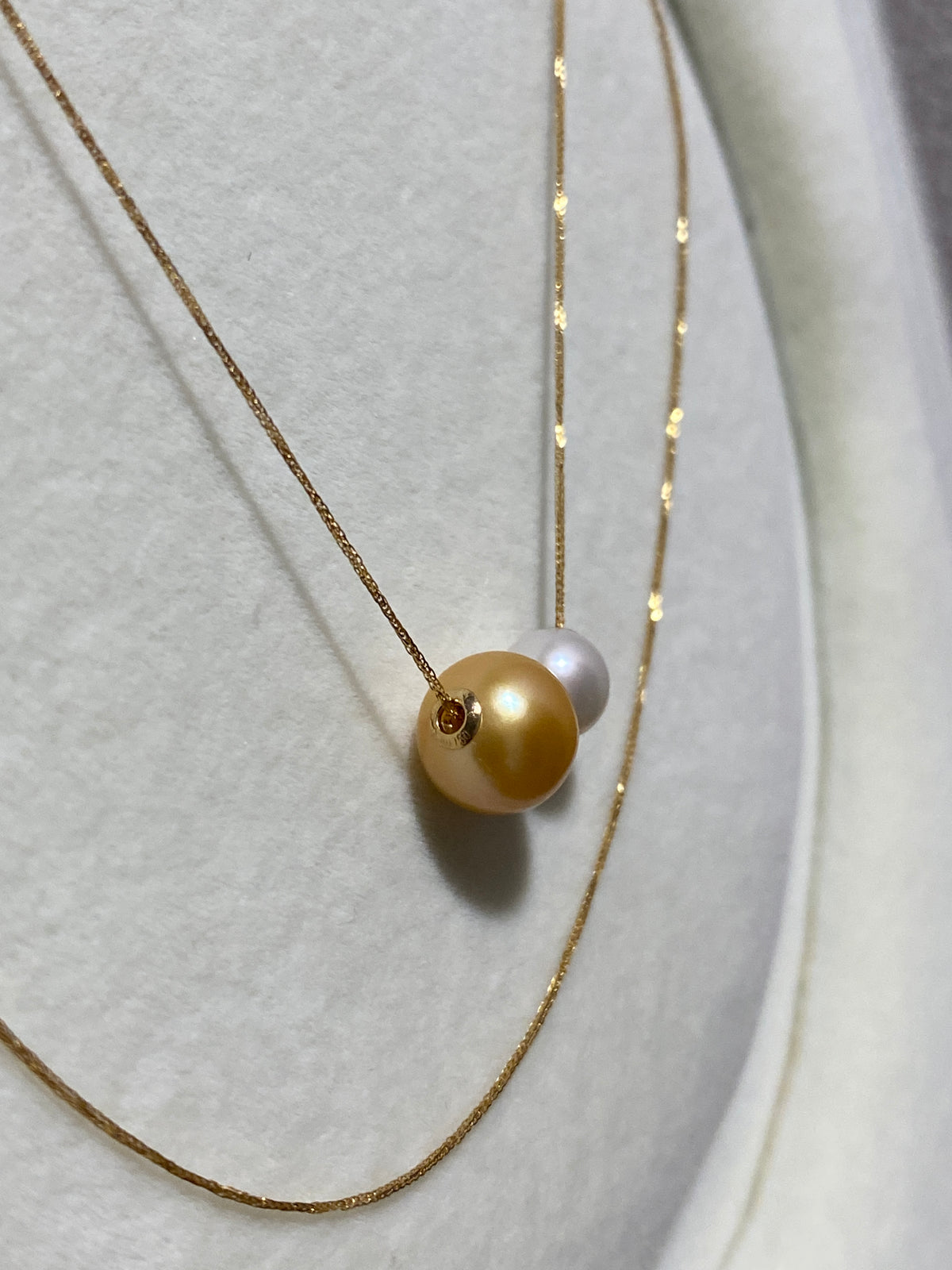 K18YG あこや真珠 ゴールデンパール ネックレス 2way ツインパール ペンダント 双子 スルー 18K ベネチアンチェーン ボックスチェーン