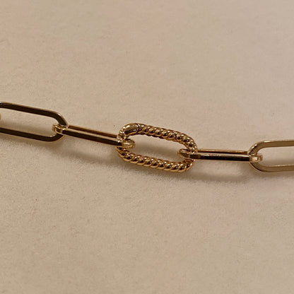 K18YG WG【太さ 約4.5mm】イタリアンジュエリー 中空 18k チェーンブレスレット ペーパークリップチェーン オーバル ツイストクラスプ