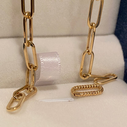 K18YG WG【太さ 約4.5mm】イタリアンジュエリー 中空 18k チェーンブレスレット ペーパークリップチェーン オーバル ツイストクラスプ