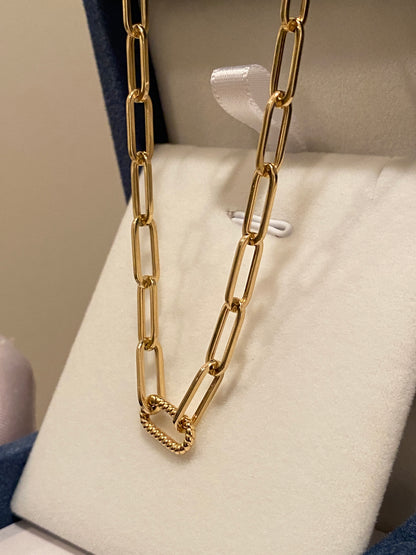 K18YG WG【太さ 約4.5mm】イタリアンジュエリー 中空 18k チェーンブレスレット ペーパークリップチェーン オーバル ツイストクラスプ