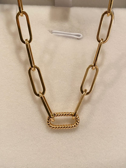 K18YG WG【太さ 約4.5mm】イタリアンジュエリー 中空 18k チェーンブレスレット ペーパークリップチェーン オーバル ツイストクラスプ