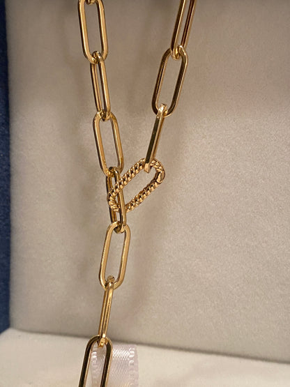 K18YG WG【太さ 約4.5mm】イタリアンジュエリー 中空 18k チェーンブレスレット ペーパークリップチェーン オーバル ツイストクラスプ
