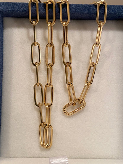 K18YG WG【太さ 約4.5mm】イタリアンジュエリー 中空 18k チェーンブレスレット ペーパークリップチェーン オーバル ツイストクラスプ