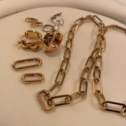 K18YG WG【太さ 約4.5mm】イタリアンジュエリー 中空 18k チェーンブレスレット ペーパークリップチェーン オーバル ツイストクラスプ