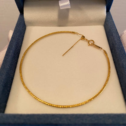 K18 Yellow Gold Bracelet, Wire Bracelet, Knitted, Men's and Women's, Elastic, Sliding Adjuster, 16+3cm, Bangle