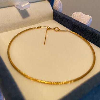K18 Yellow Gold Bracelet, Wire Bracelet, Knitted, Men's and Women's, Elastic, Sliding Adjuster, 16+3cm, Bangle