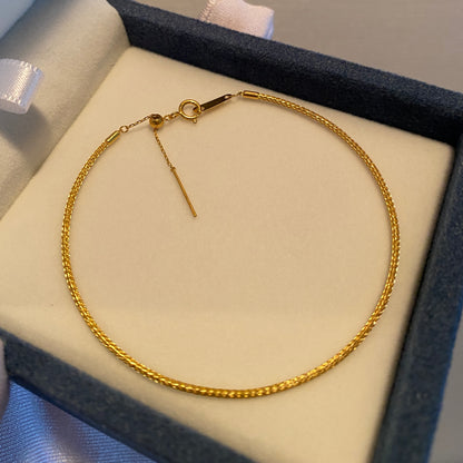 K18 Yellow Gold Bracelet, Wire Bracelet, Knitted, Men's and Women's, Elastic, Sliding Adjuster, 16+3cm, Bangle