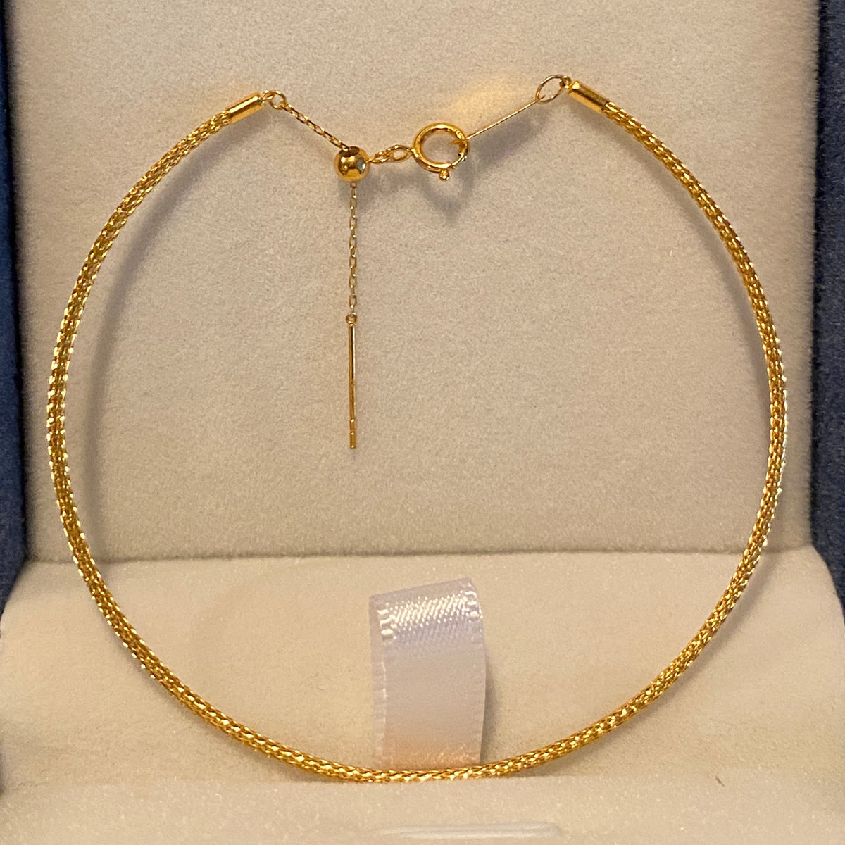 K18 Yellow Gold Bracelet, Wire Bracelet, Knitted, Men's and Women's, Elastic, Sliding Adjuster, 16+3cm, Bangle