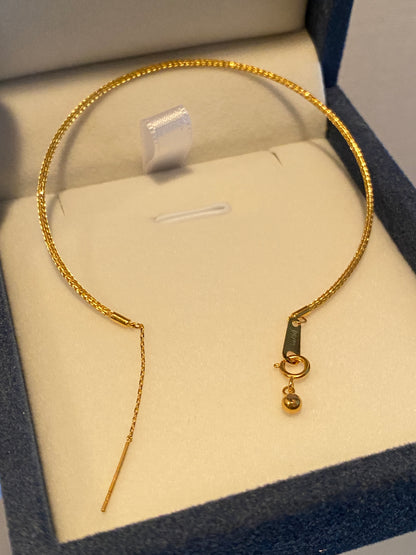 K18 Yellow Gold Bracelet, Wire Bracelet, Knitted, Men's and Women's, Elastic, Sliding Adjuster, 16+3cm, Bangle