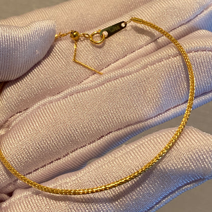 K18 Yellow Gold Bracelet, Wire Bracelet, Knitted, Men's and Women's, Elastic, Sliding Adjuster, 16+3cm, Bangle
