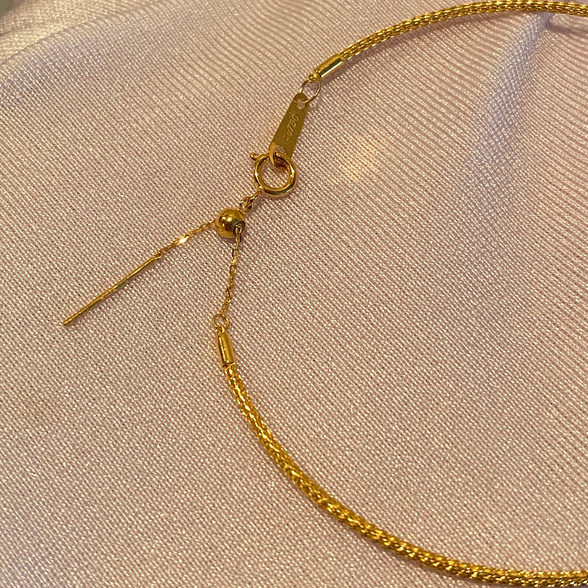 K18 Yellow Gold Bracelet, Wire Bracelet, Knitted, Men's and Women's, Elastic, Sliding Adjuster, 16+3cm, Bangle