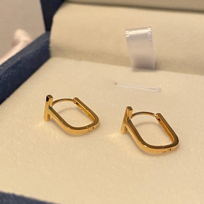 K18YG T-shaped ring earrings, yellow gold, 18K, 18k gold, hollow earrings, hoop earrings, yellow gold, simple, T-shaped, small, simple