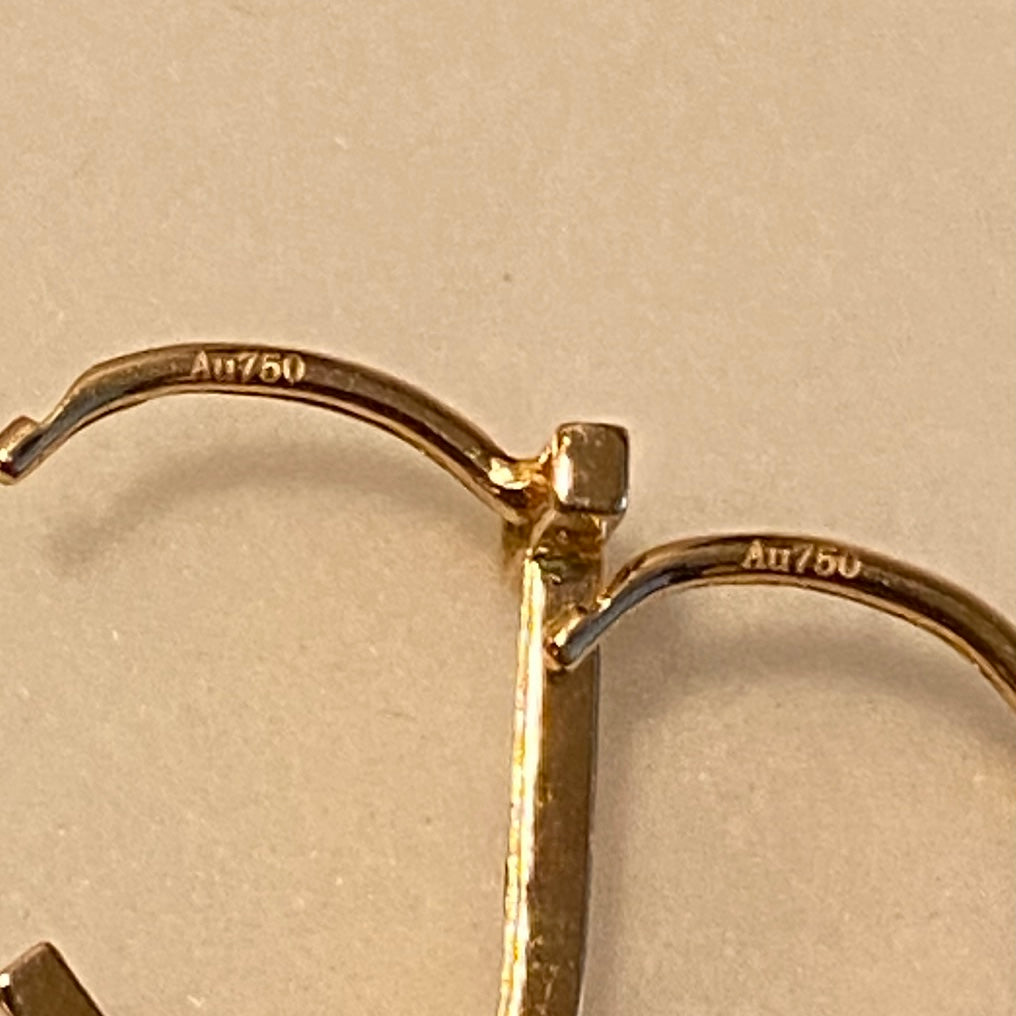 K18YG T-shaped ring earrings, yellow gold, 18K, 18k gold, hollow earrings, hoop earrings, yellow gold, simple, T-shaped, small, simple