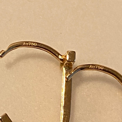 K18YG T-shaped ring earrings, yellow gold, 18K, 18k gold, hollow earrings, hoop earrings, yellow gold, simple, T-shaped, small, simple