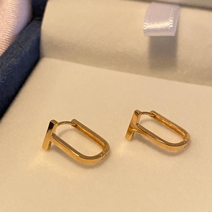 K18YG T-shaped ring earrings, yellow gold, 18K, 18k gold, hollow earrings, hoop earrings, yellow gold, simple, T-shaped, small, simple
