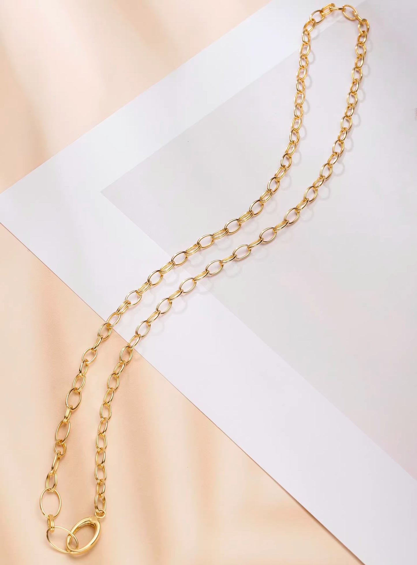 K18YG オーバルリンクチェーン ネックレス 太め メンズ レディース 18K オーバルチェーン 3.8mm 楕円チェーン イエローゴールド