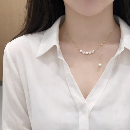 K18YG あこや真珠 2way ショパンチェーン パール ネックレス Y字 ペンダント 18K 5珠 スライド式アジャスター