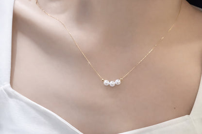 K18YG あこや真珠 スマイルネックレス 18K YG ペンダント 3珠 3粒 3玉 akoya pearl アコヤ ネックレス スマイル 小粒 パール アコヤ真珠