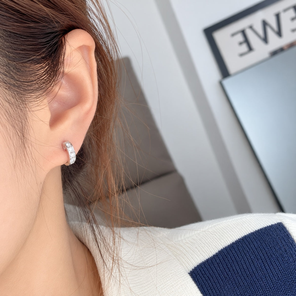 K18WG ダイヤモンド ハーフエタニティフープピアス 18k リングピアス