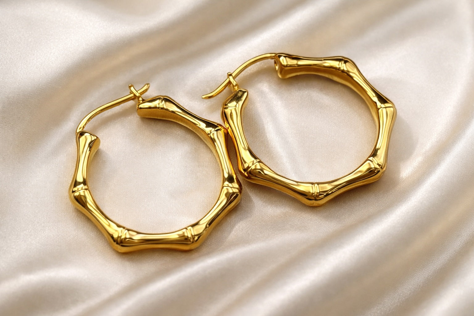 18k yellow gold bamboo design hoop earrings hollow