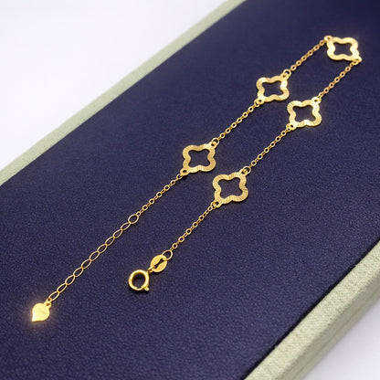 K18YG 四ツ葉 ブレスレット イエローゴールド 18K 18金 ブレス クローバー 四つ葉 ステーションブレスレット チャームブレスレット