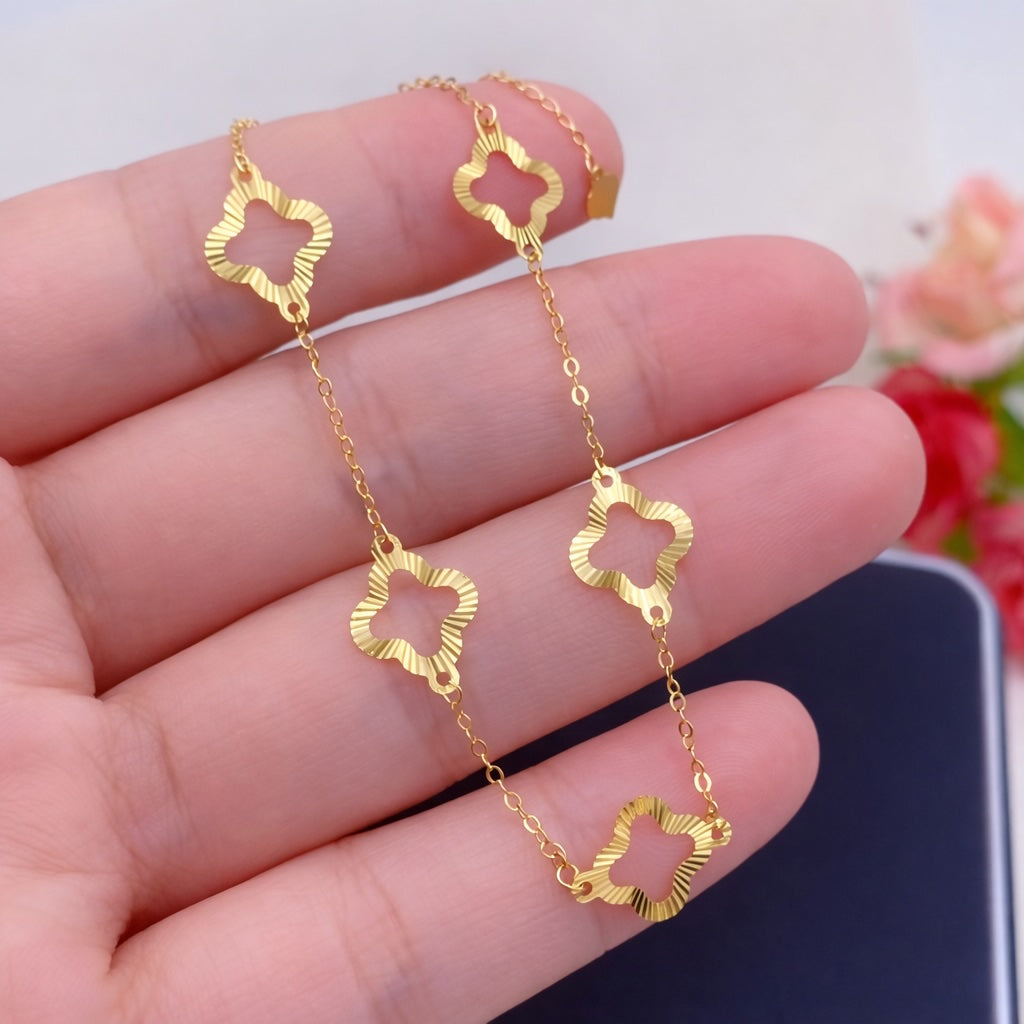 K18YG 四ツ葉 ブレスレット イエローゴールド 18K 18金 ブレス クローバー 四つ葉 ステーションブレスレット チャームブレスレット