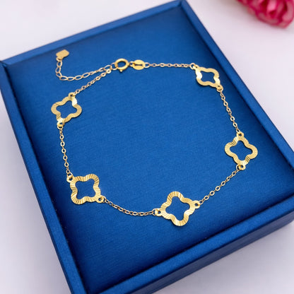 K18YG 四ツ葉 ブレスレット イエローゴールド 18K 18金 ブレス クローバー 四つ葉 ステーションブレスレット チャームブレスレット