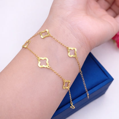 K18YG 四ツ葉 ブレスレット イエローゴールド 18K 18金 ブレス クローバー 四つ葉 ステーションブレスレット チャームブレスレット